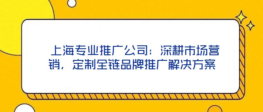 上海專業推廣公司:深耕市場營銷,定制全鏈品牌推廣解決方案